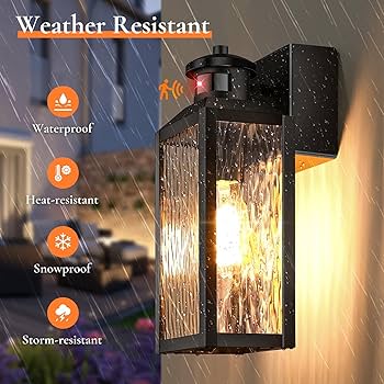 Motion Sensor Porch Lights with Outlets, Black Dusk to Dawn